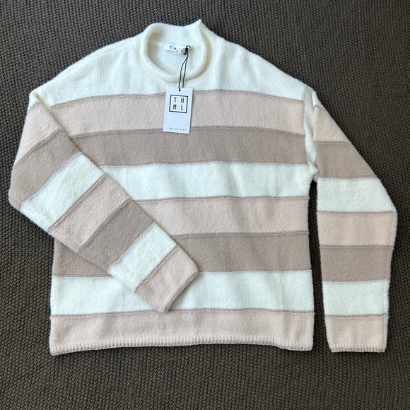Striped Beige and Cream Women's Sweater - Picture 2 of 8